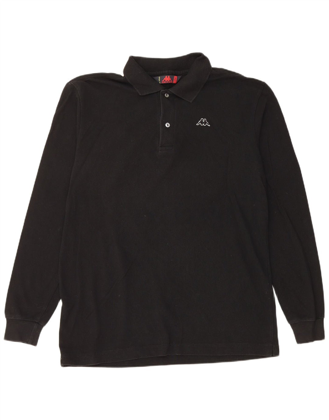 Polo Kappa Uomo Manica Lunga Large Nera in Cotone