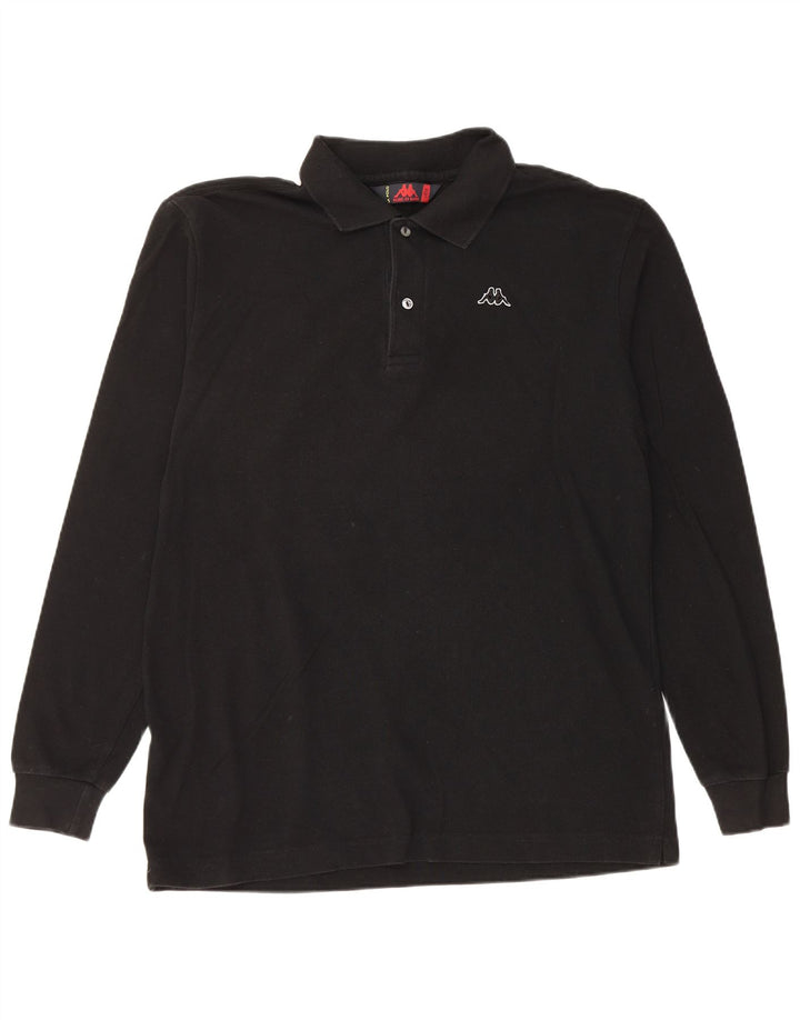 Polo Kappa Uomo Manica Lunga Large Nera in Cotone