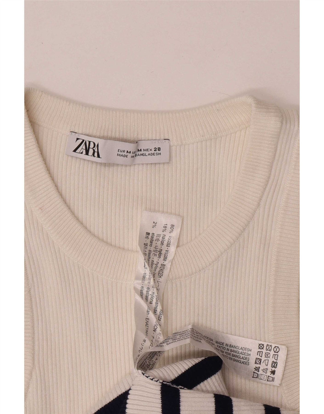 Canotta corta da donna Zara UK 12 Viscosa a righe bianche medie