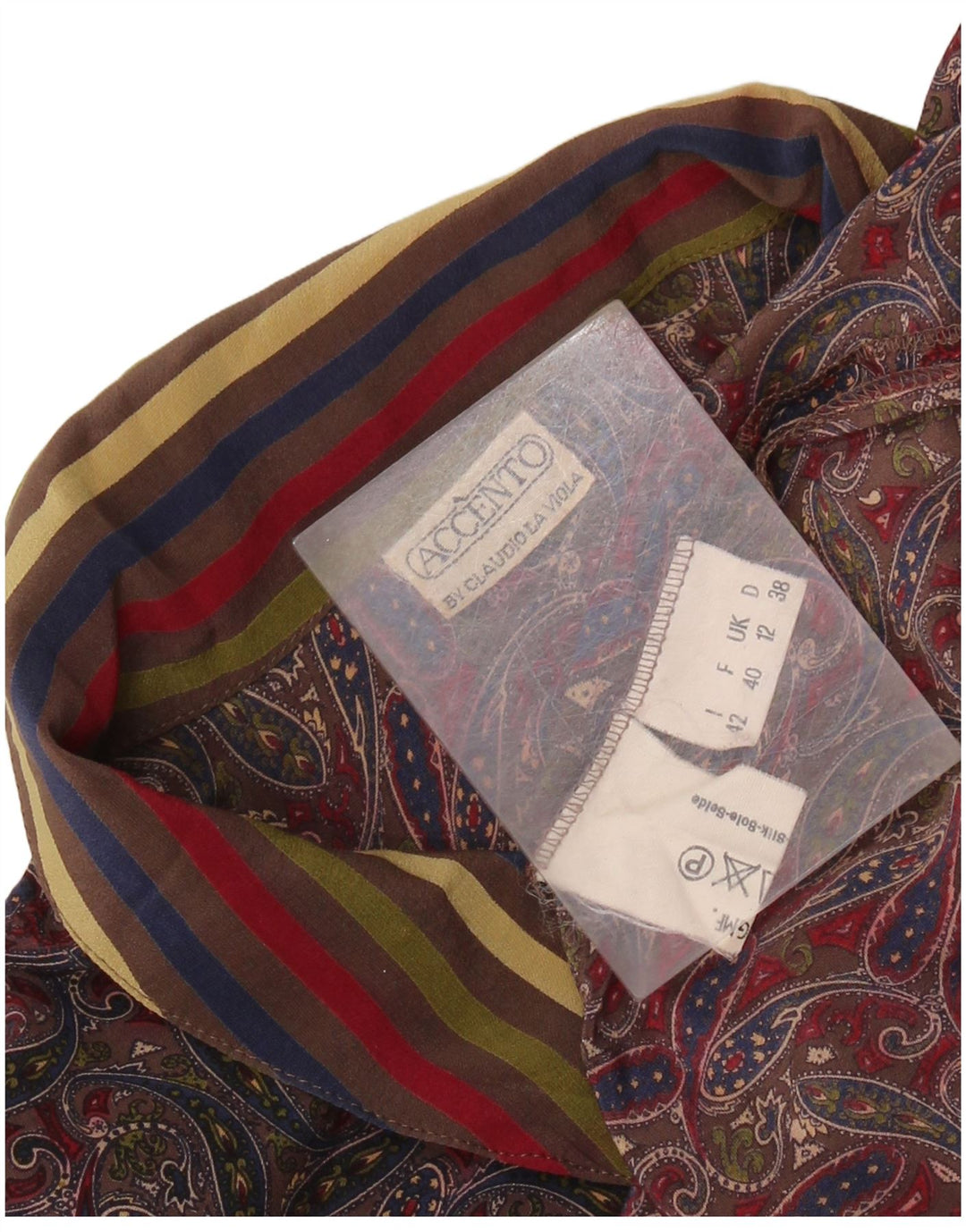 Camicetta camicia da donna VINTAGE UK 12 Seta Paisley multicolore media