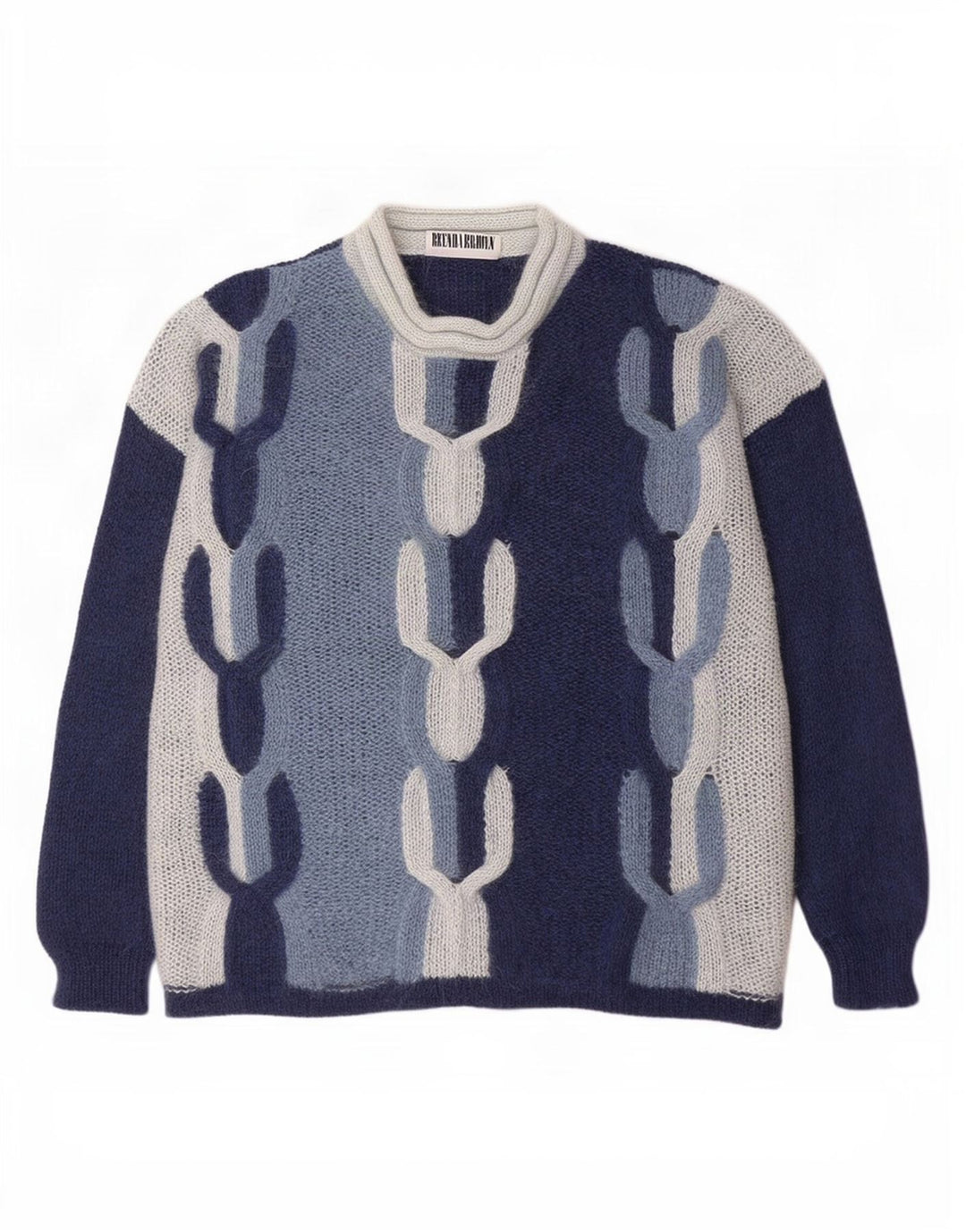 Maglione vintage da donna con collo alto e collo alto IT 44 blu navy medio