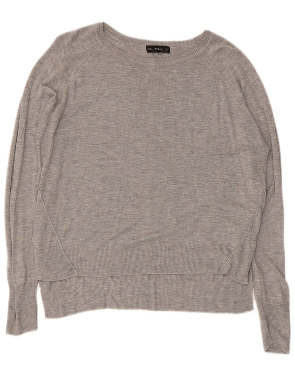 Maglione corto con scollo a barca da donna Zara UK 14 Grigio medio