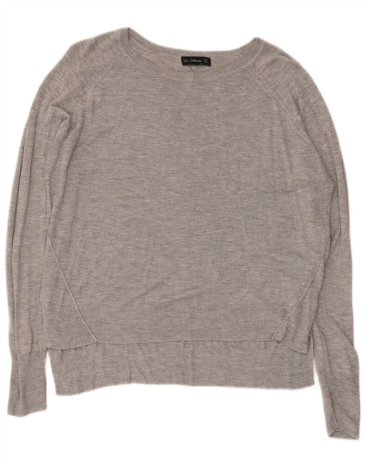 Maglione corto con scollo a barca da donna Zara UK 14 Grigio medio