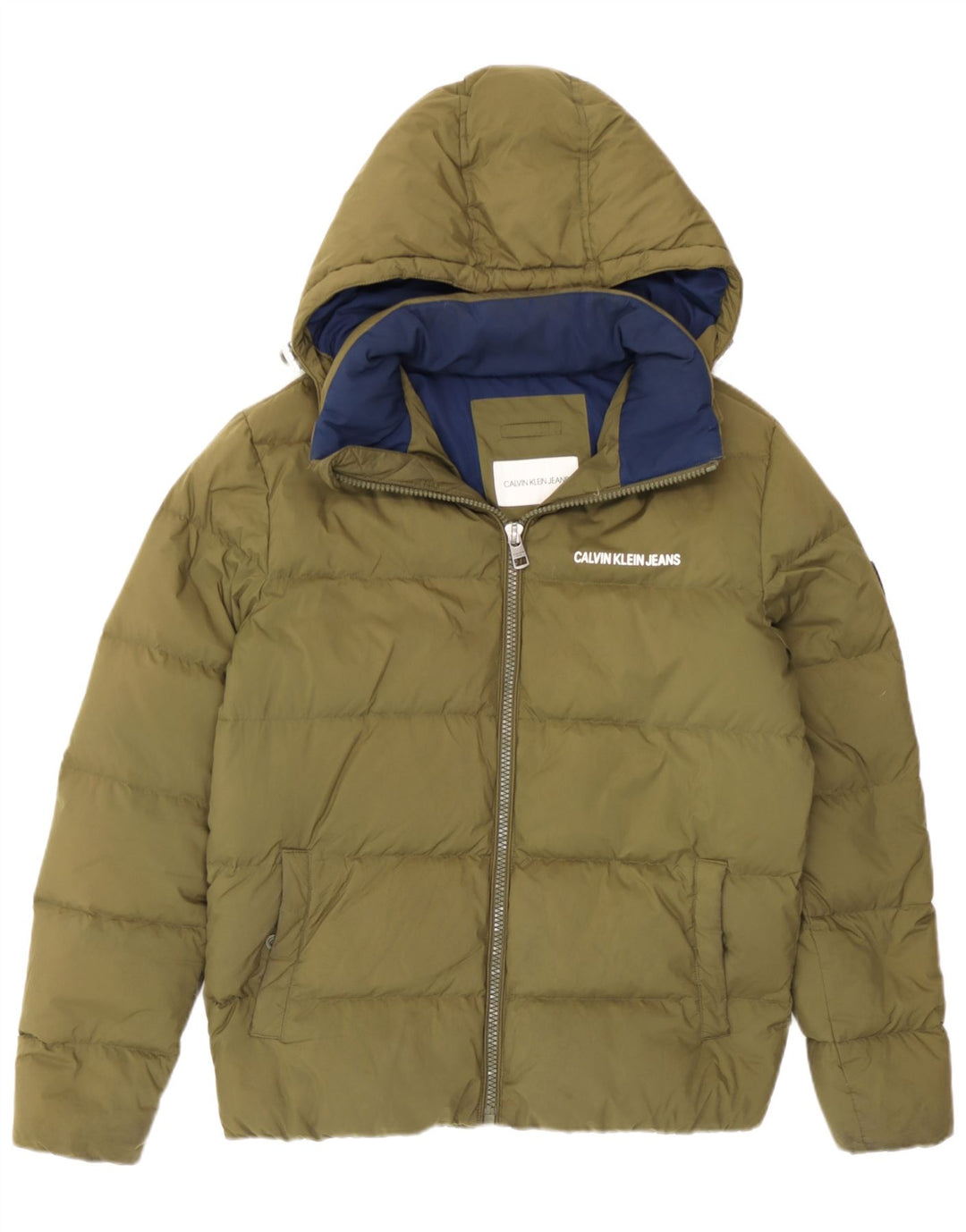 Giacca imbottita con cappuccio da uomo Calvin Klein Jeans UK 36 piccola poliestere kaki