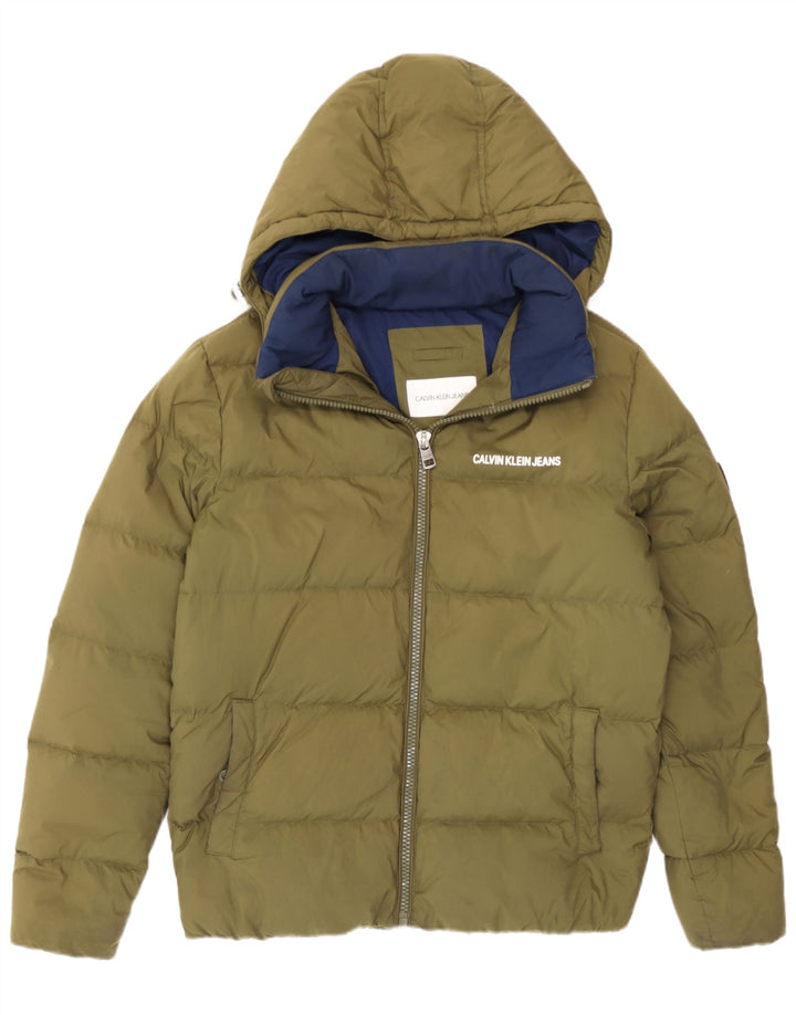 Giacca imbottita con cappuccio da uomo Calvin Klein Jeans UK 36 piccola poliestere kaki