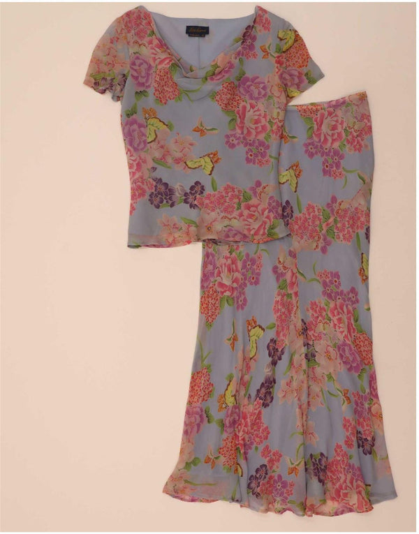 Luisa Spagnoli set gonna 2 pezzi da donna IT 42 medio W30 seta floreale blu