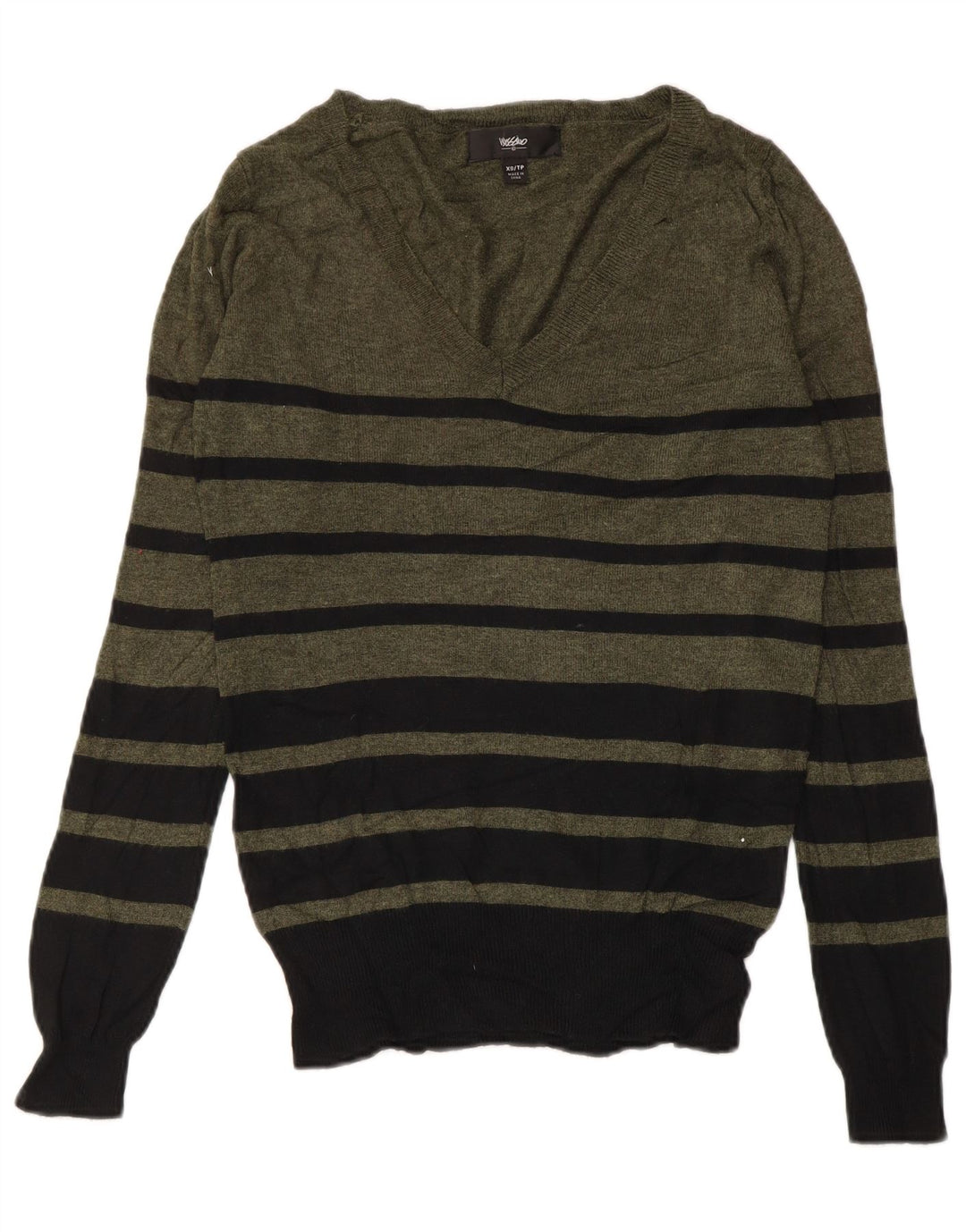 MOSSIMO Maglione da donna con scollo a V UK 6 XS Nylon a righe kaki