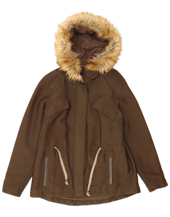 Desigual Parka da donna con grafica con cappuccio EU 38 medio cotone kaki