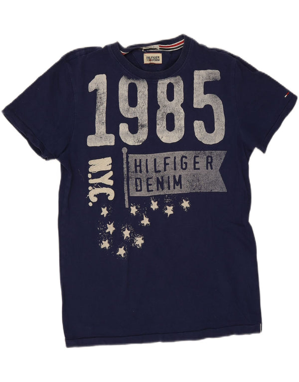 T-shirt grafica da uomo Tommy Hilfiger Top piccola in cotone blu navy