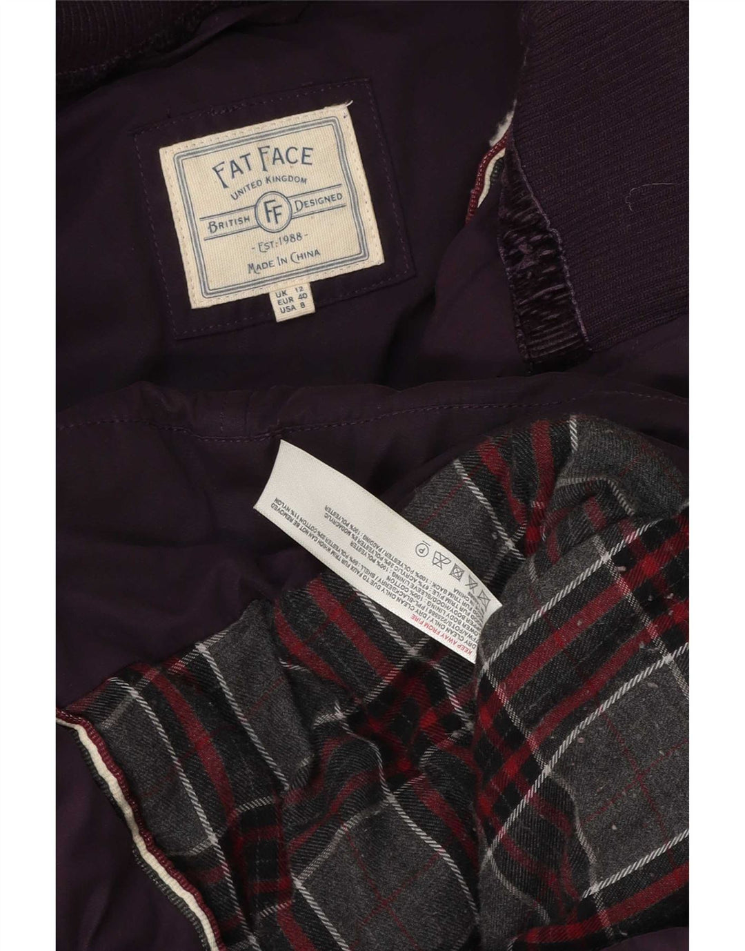 Cappotto imbottito con cappuccio da donna Fat Face UK 12 Cotone viola medio