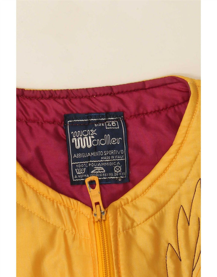 Gilet Vintage da Donna IT 46 Large Giallo Floreale in Poliammide