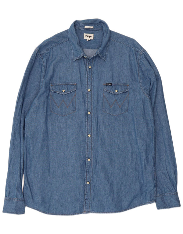 Camicia in denim vestibilità regolare western da uomo Wrangler XL in cotone blu