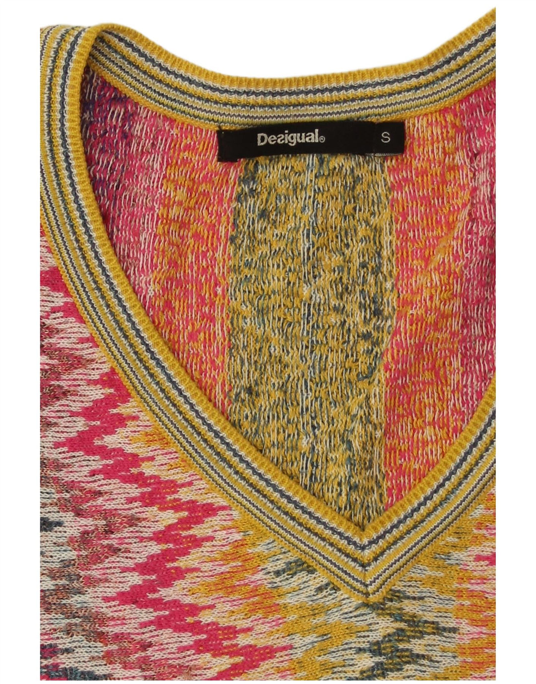 DESIGUAL Donna Maglione con scollo a V Maglione UK 10 Piccolo Chevron multicolore