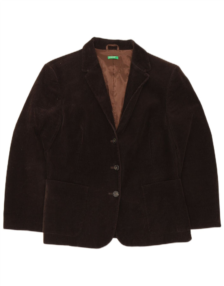 Giacca da donna in velluto a coste a 3 bottoni Benetton IT 46 Large in cotone marrone