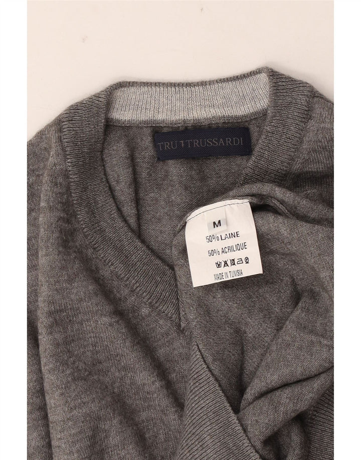 Maglione Trussardi Uomo Scollo a V in Lana Maculata Grigio Medio