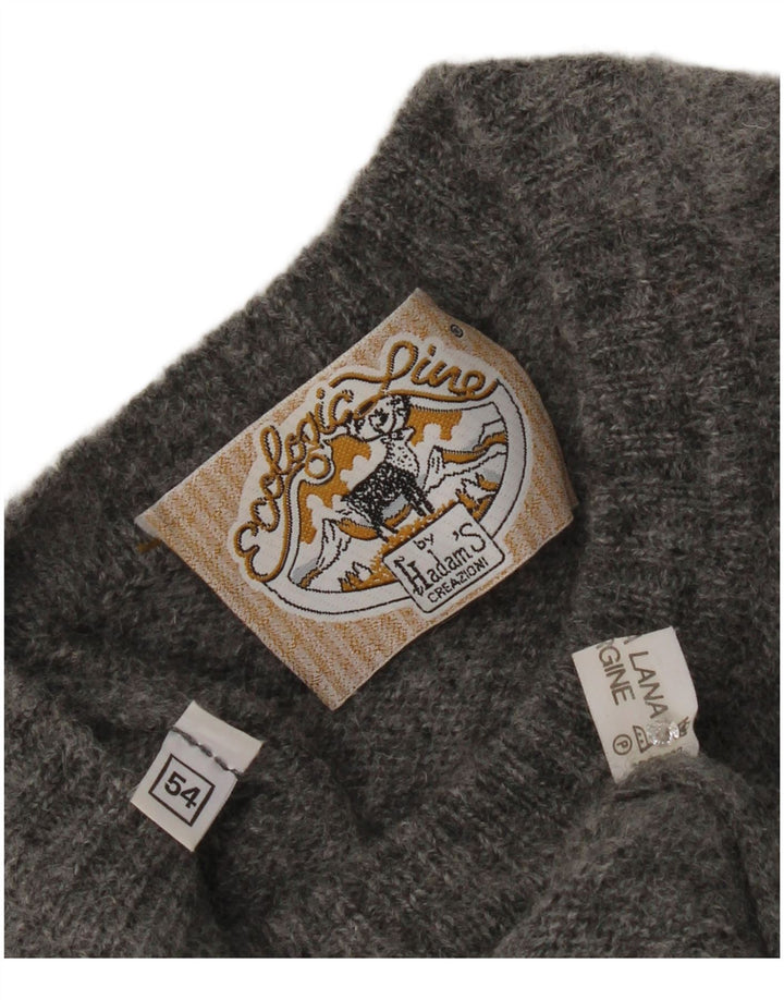 Maglione vintage da uomo girocollo IT 54 XL in lana vergine grigia