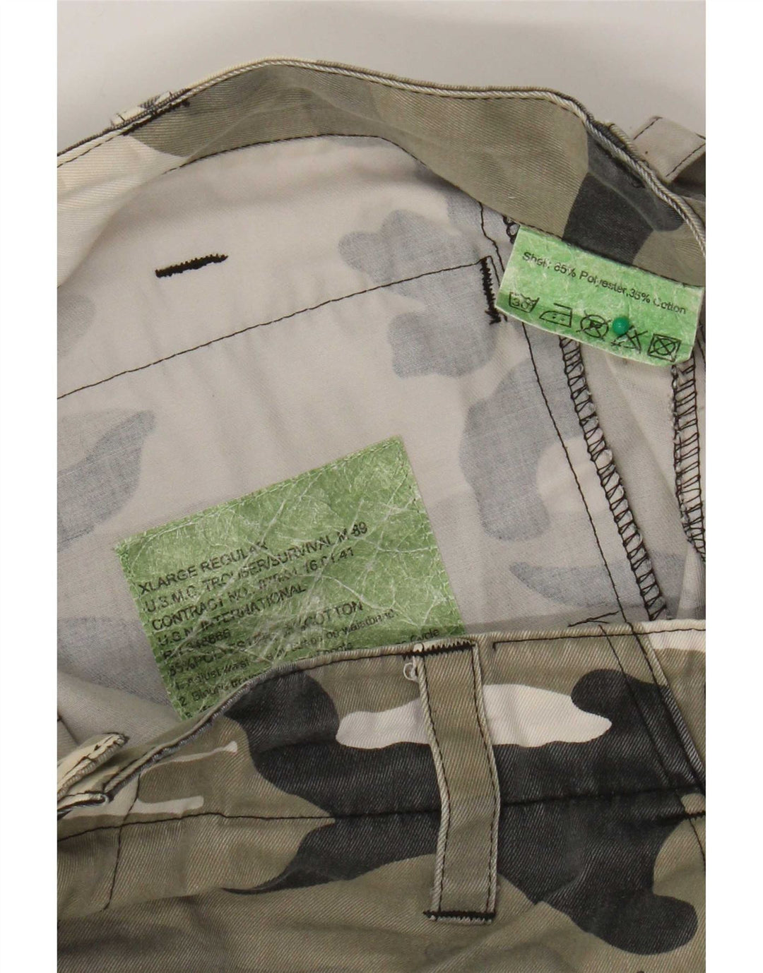 Pantaloncini cargo da uomo vintage XL W38 poliestere mimetico kaki