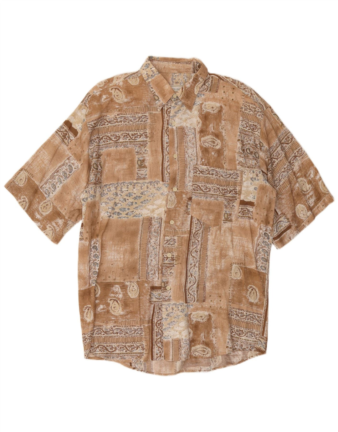 Camicia a maniche corte da uomo VINTAGE grande patchwork marrone