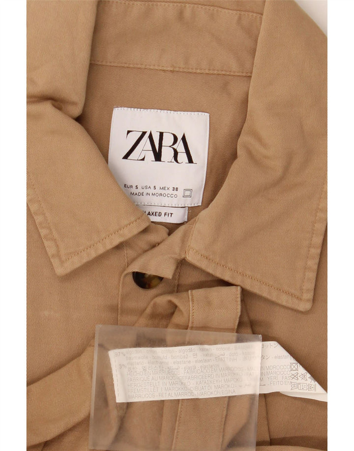Camicia ZARA da uomo vestibilità comoda piccola in cotone beige