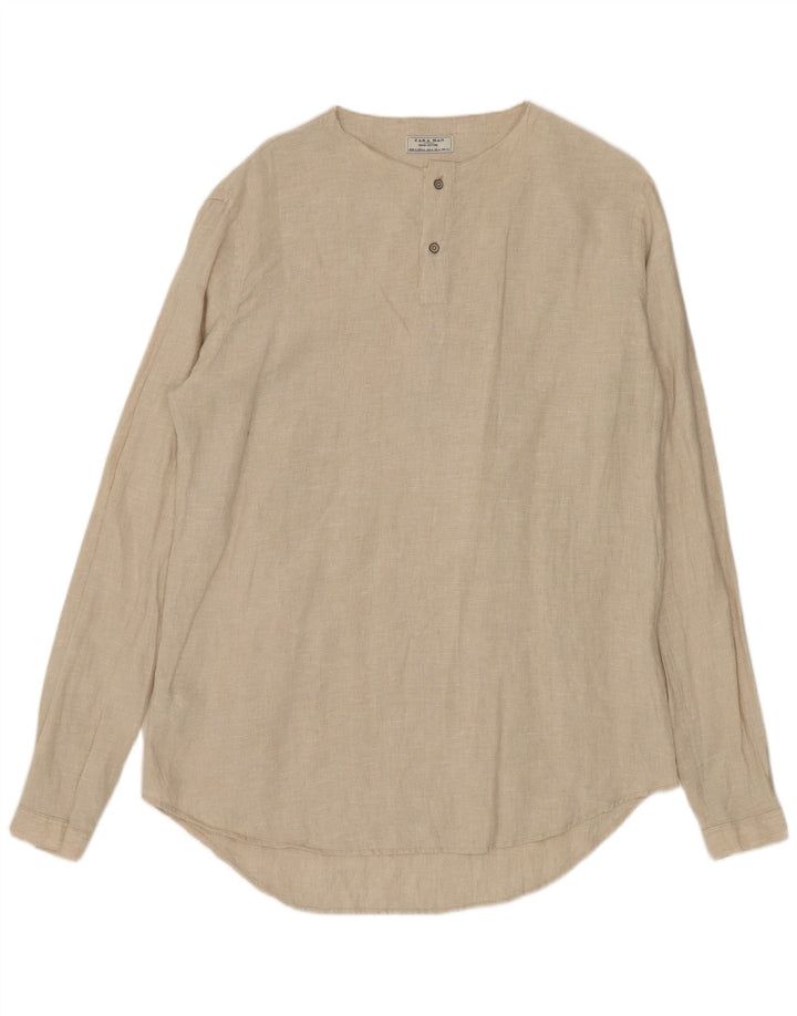 Camicia pullover da uomo Zara in lino beige medio
