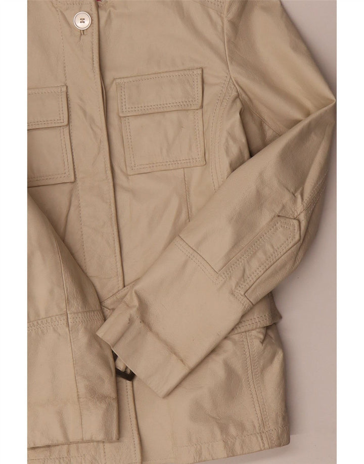 Giacca in pelle militare vintage da donna IT 44 in pelle beige media