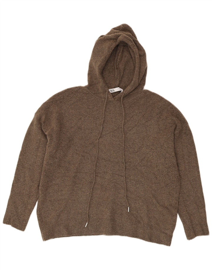Maglione oversize con cappuccio da donna Zara UK 14 Poliestere marrone medio