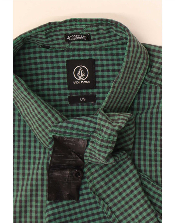 Camicia a maniche corte da uomo Volcom Modern Fit, grande in cotone a quadretti verde