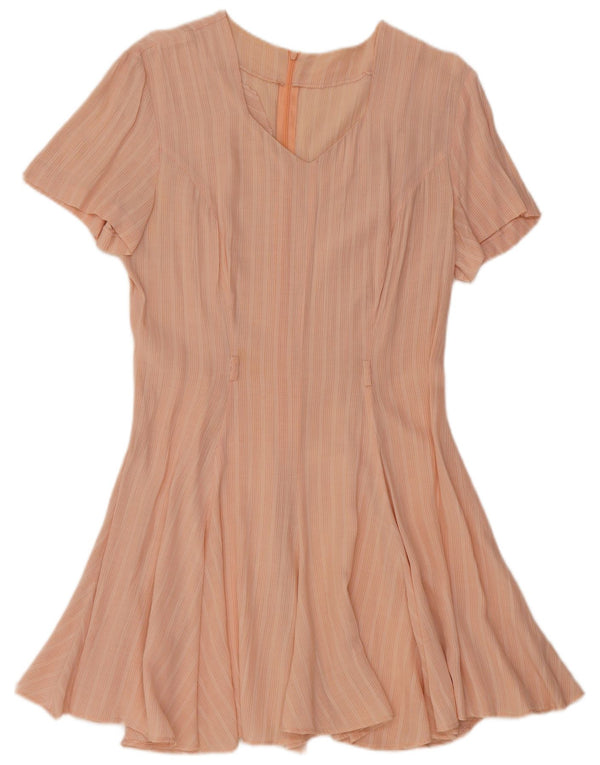 Abito a trapezio vintage da donna UK 14 a righe rosa medio