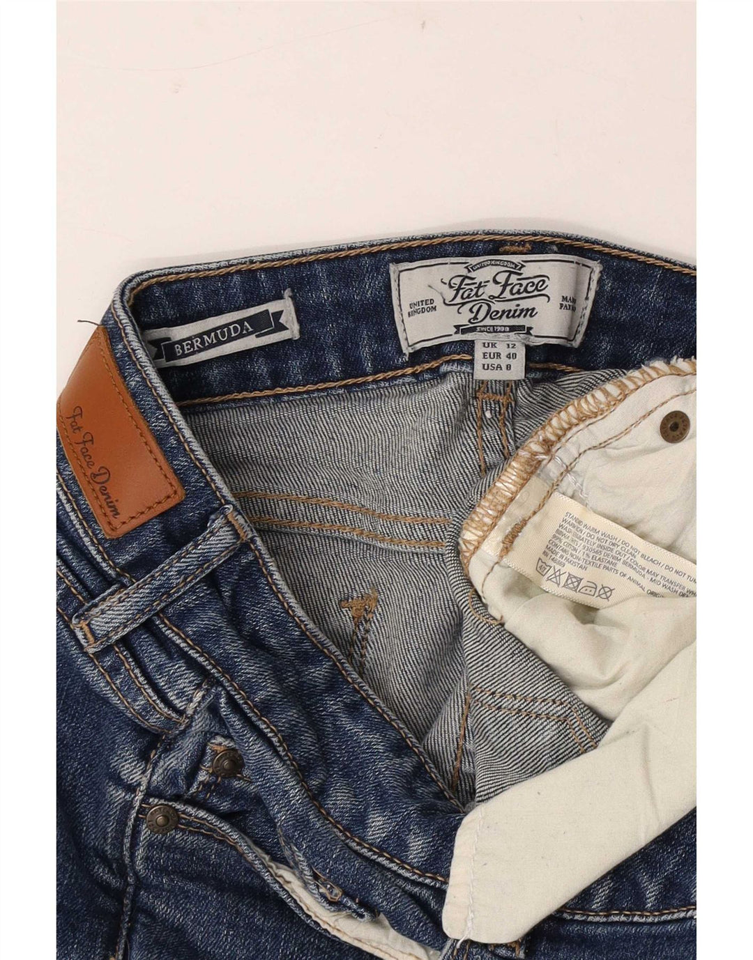 Pantaloncini bermuda in denim da donna Fat Face UK 12 medio W30 cotone blu