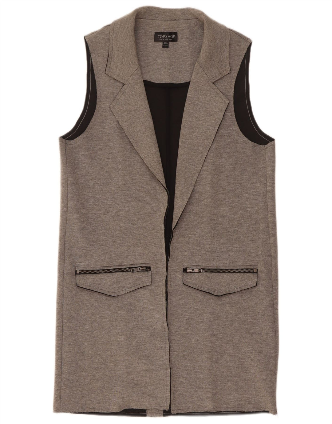Gilet lungo da donna Topshop UK 8 piccolo poliestere chiazzato grigio