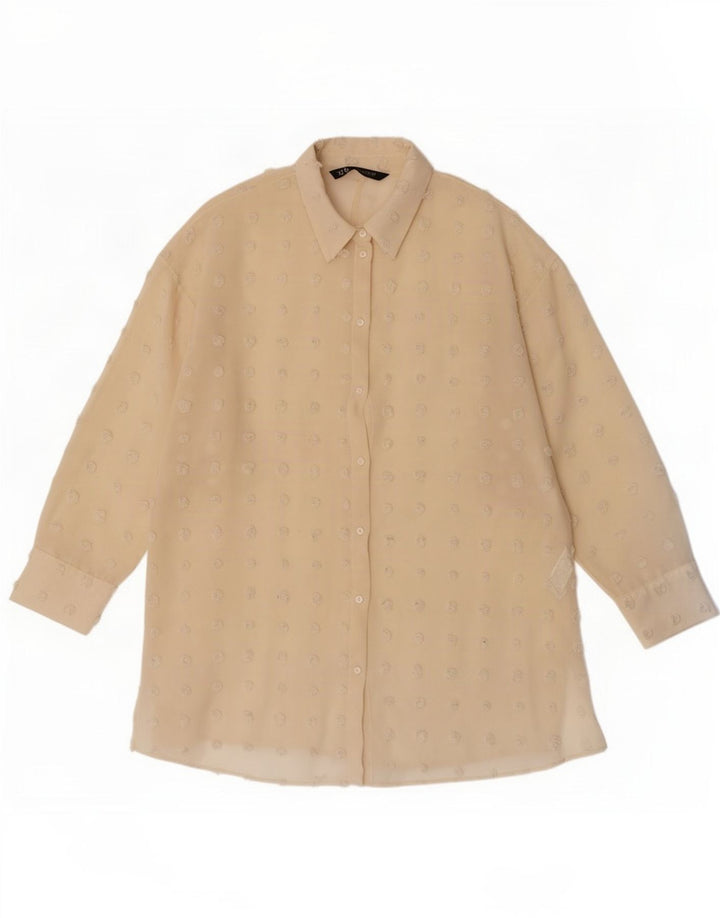 Camicetta a camicia lunga oversize da donna Zara UK 10 piccola beige maculata