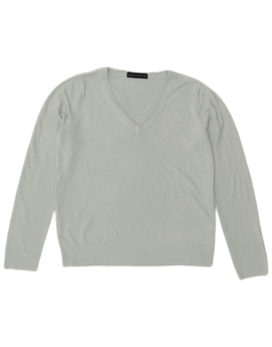 Maglione da donna con scollo a V Marks & Spencer UK 12 Acrilico blu medio