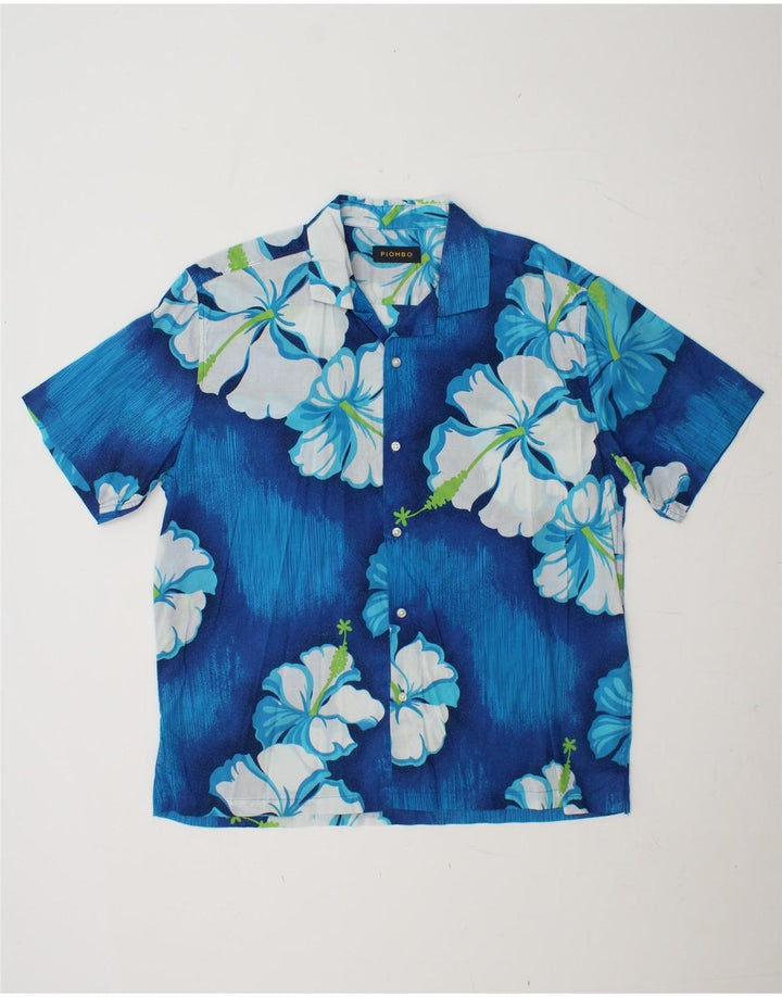 PIOMBO Camicia a maniche corte da uomo in cotone floreale blu grande