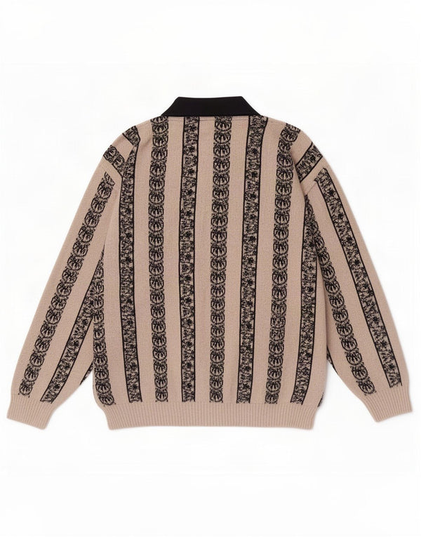Vintage Mens Polo Neck Jumper Sweater IT 54 2XL Beige Striped Cotton