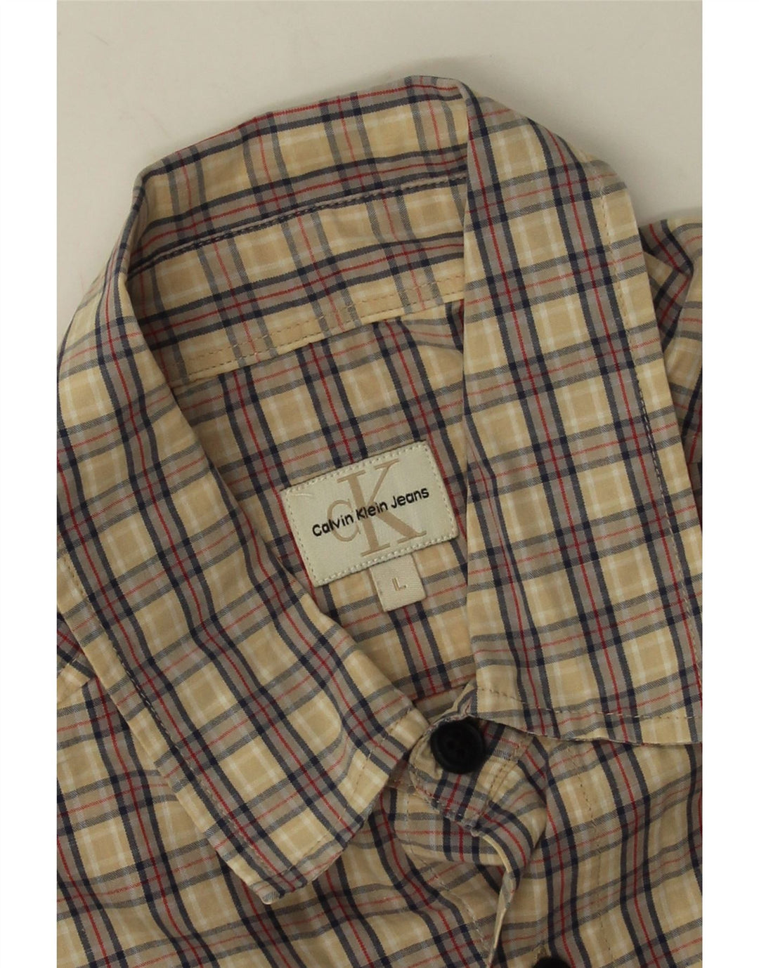 Camicia a maniche corte da uomo Calvin Klein Jeans a quadri beige grandi