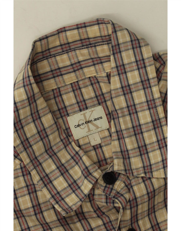 Camicia a maniche corte da uomo Calvin Klein Jeans a quadri beige grandi