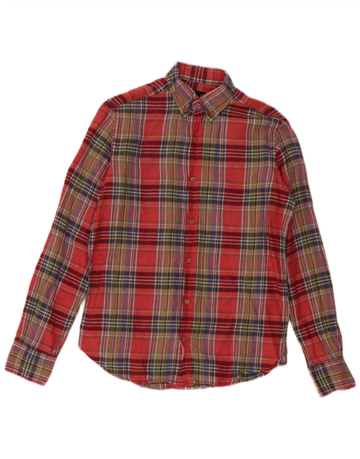Camicia da uomo Massimo Dutti in lino a quadri rossi piccoli