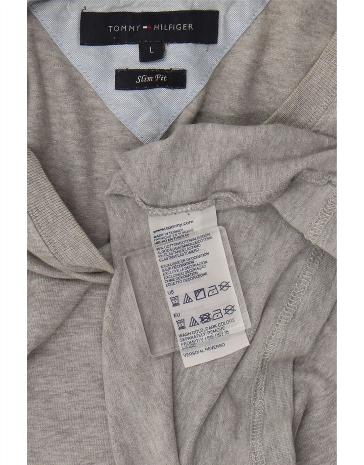 Tommy Hilfiger Uomo Slim Fit Top manica lunga grande cotone chiazzato grigio