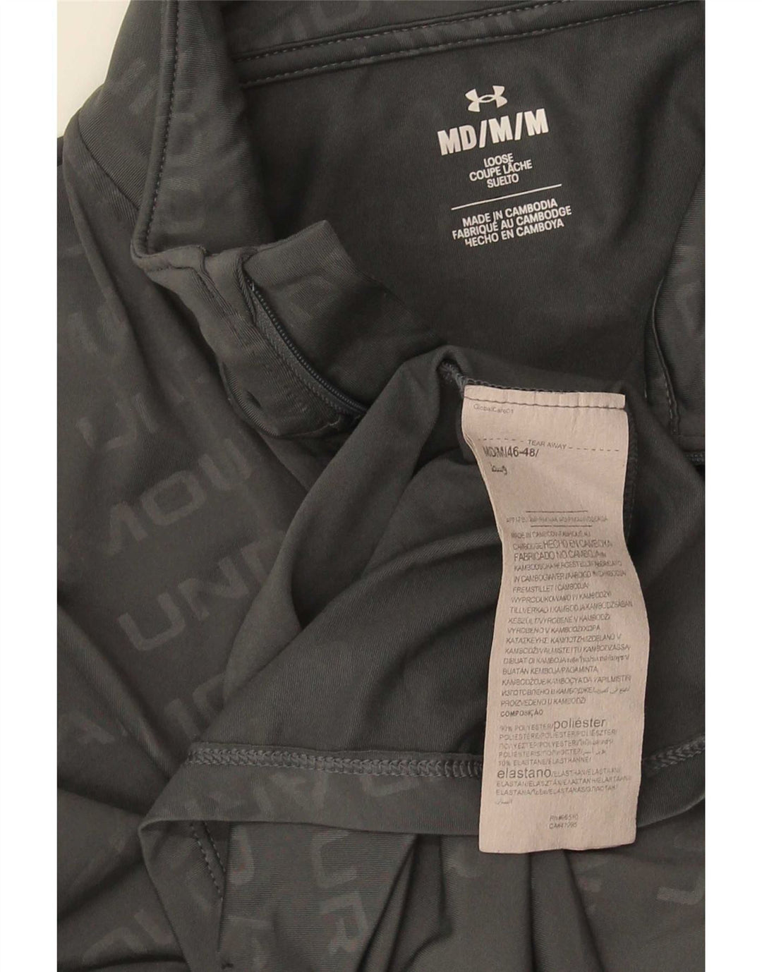 Top della tuta da ginnastica Under Armour da uomo con zip grafica e poliestere grigio medio