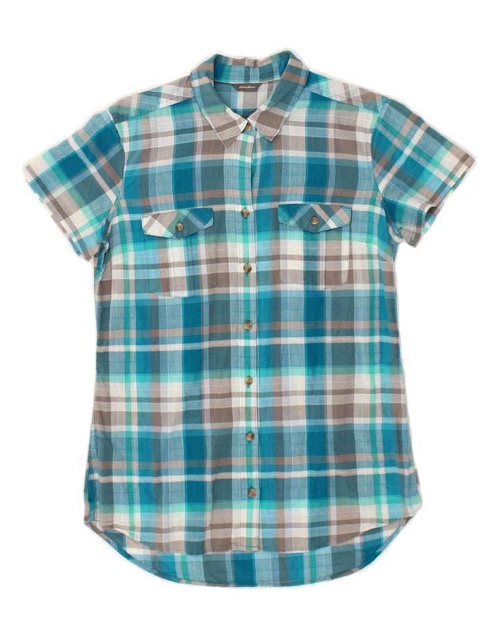 EDDIE BAUER Womens Short Sleeves Shirt Dress UK 14 Medium Blue Check Vintage Eddie Bauer and Second-Hand Eddie Bauer from Messina Hembry 