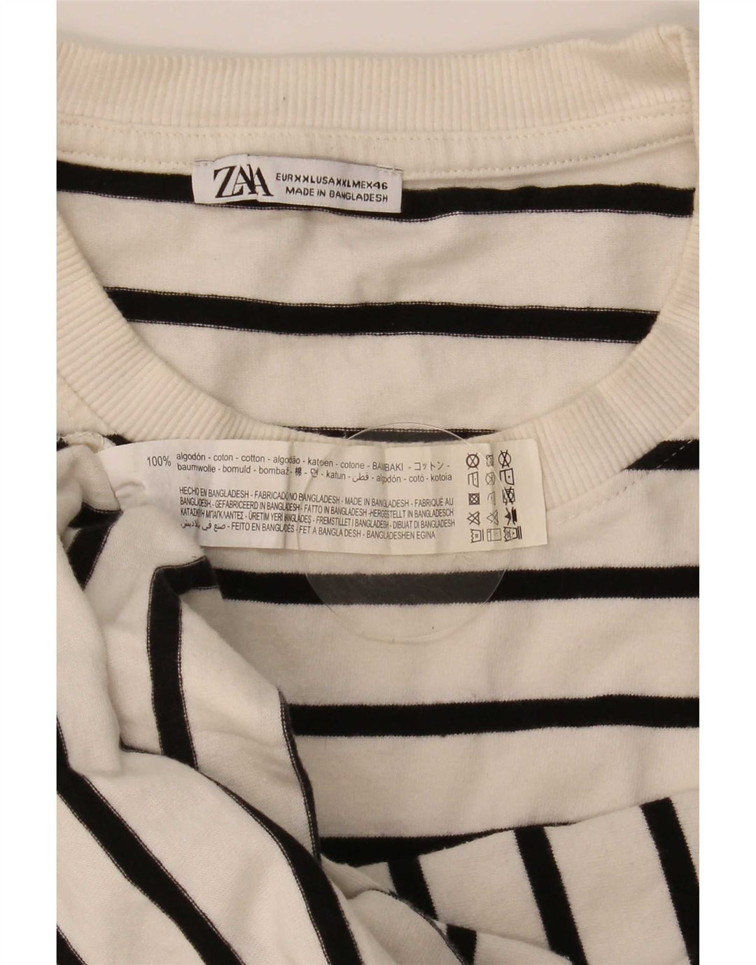 Top Zara da uomo a maniche lunghe 2XL in cotone a righe bianche