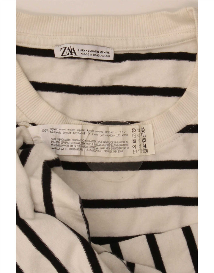 Top Zara da uomo a maniche lunghe 2XL in cotone a righe bianche