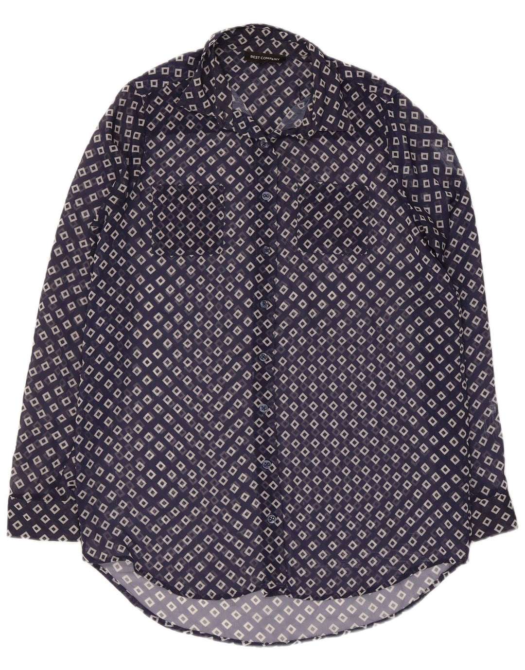 Best Company Camicetta da donna con maniche lunghe trasparente UK 10 Small Blu Navy