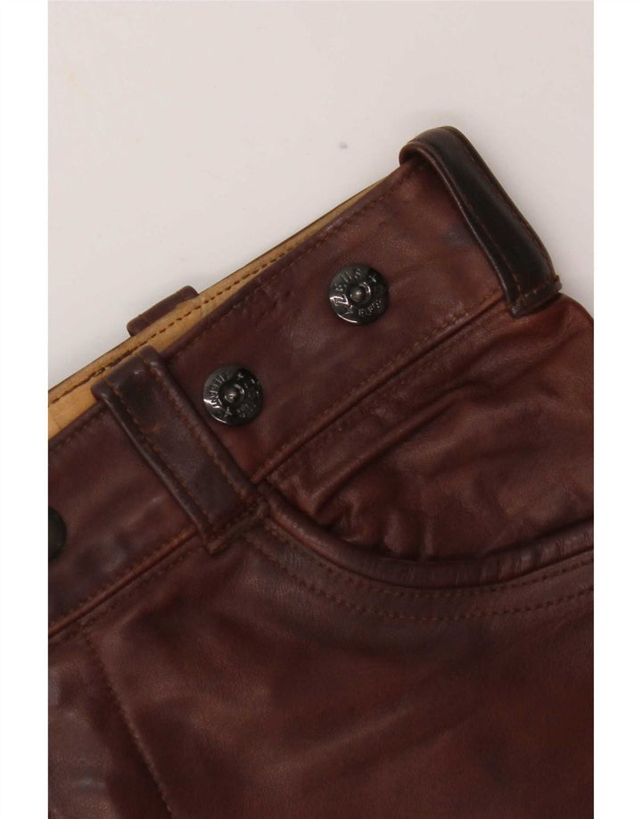 Pantaloni dritti in pelle vintage da donna W28 L30 Marrone