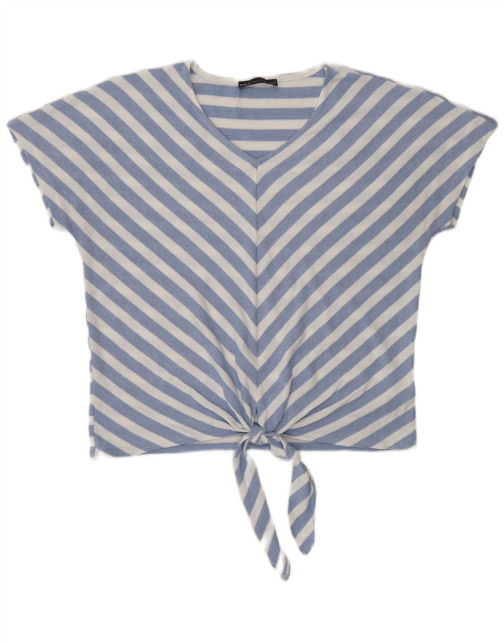 Marks & Spencer Top da donna con allacciatura sul davanti camicetta UK 12 a righe blu medio
