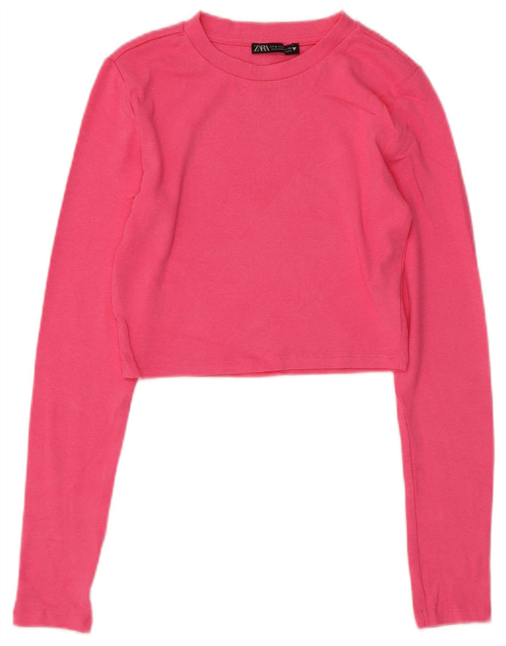 Top corto da donna Zara a maniche lunghe UK 12 cotone rosa medio
