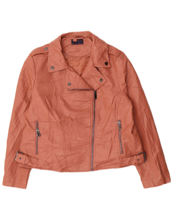 Giacca da motociclista in ecopelle corta Marks & Spencer da donna UK 20 2XL Marrone