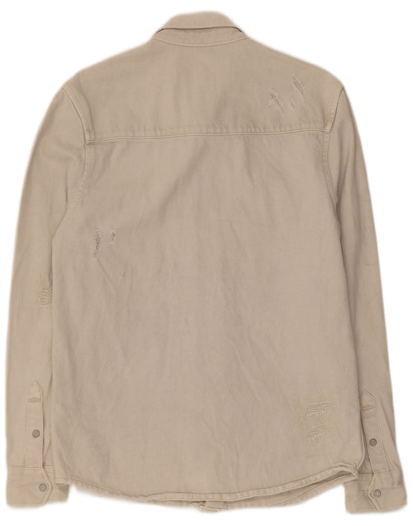 Zara Womens Relaxed Fit Denim Shirt Small Beige Cotton