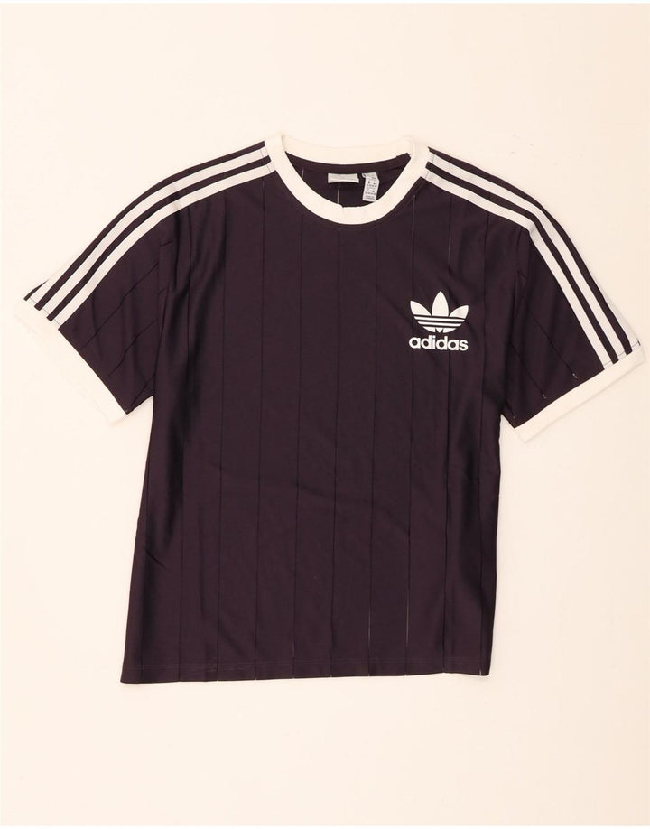 T-shirt da donna Adidas Top UK 12/14 poliestere a righe viola medio