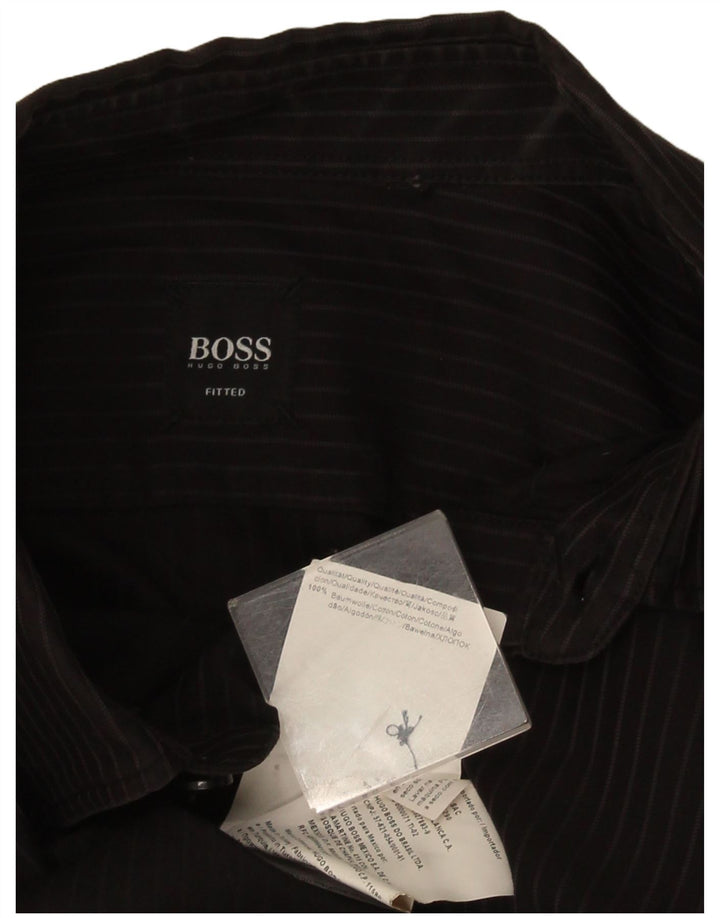 Camicia aderente da uomo Hugo Boss grande cotone a righe nere